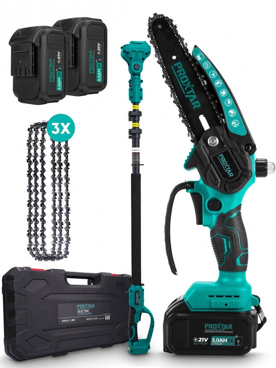 ProXtar mini-kettingzaag met telescopische steel en accessoires